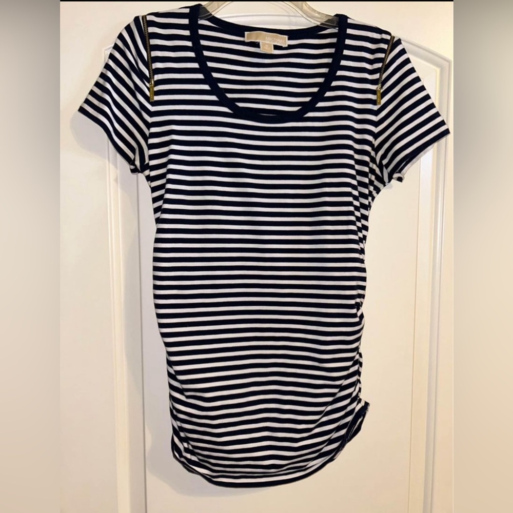 Women’s Michael Kors, cotton, navy blue and white striped top shirt size medium